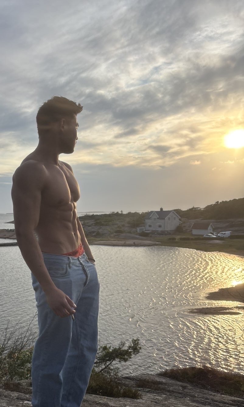 Orgil overlooking the Norwegian coast at sunset
